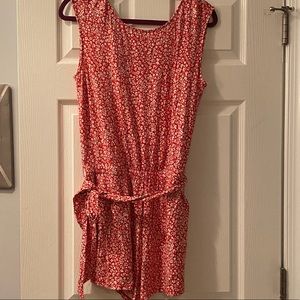 Red and white soft shorts romper